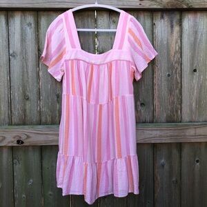 Rails Valentina Dawn Stripe Dress Size S Pink Linen Babydoll Tiered